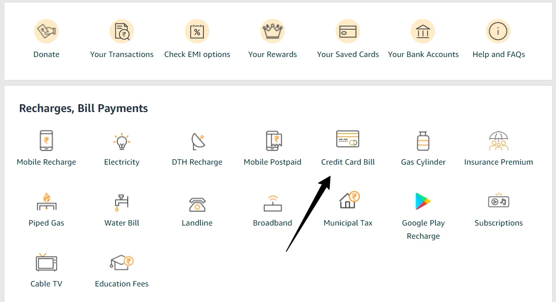 Amazon credit card bill option
