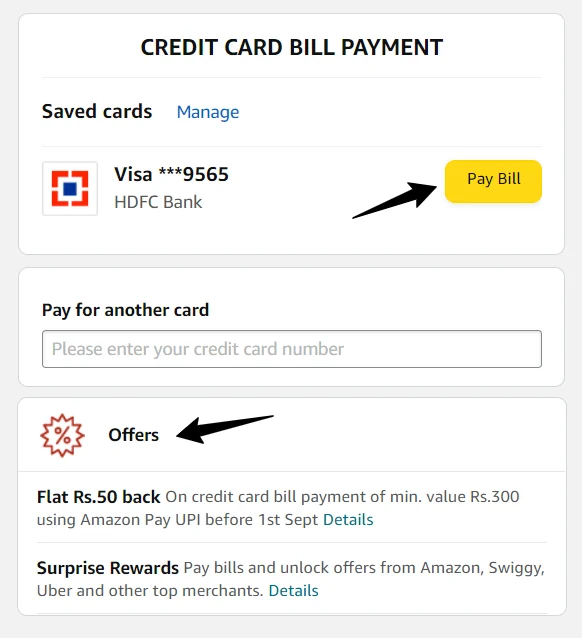 Amazon credit card bill pay and offer