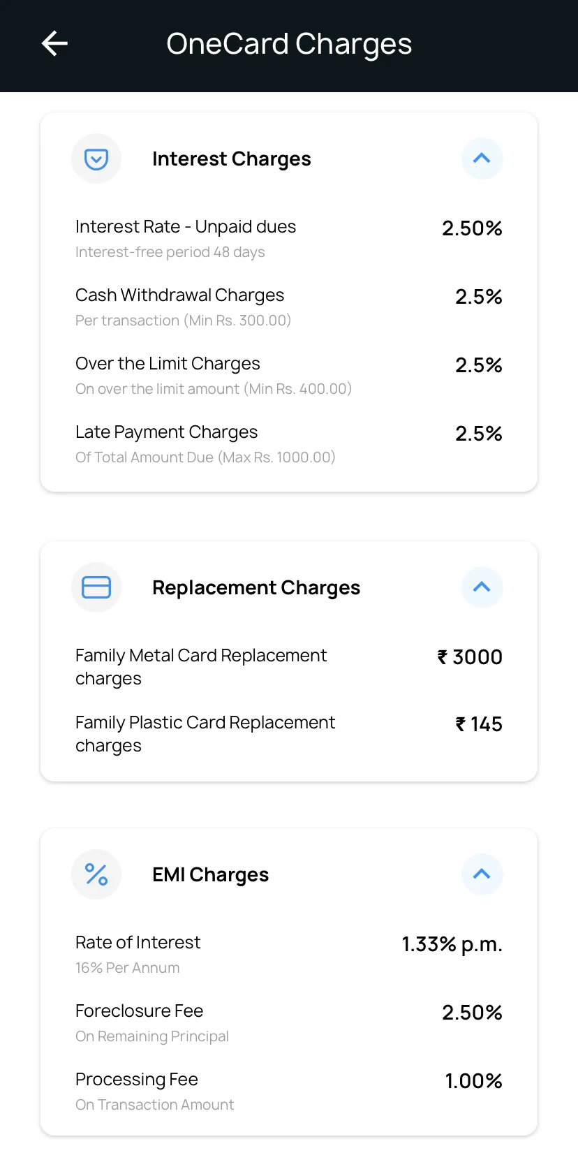 OneCard Charges